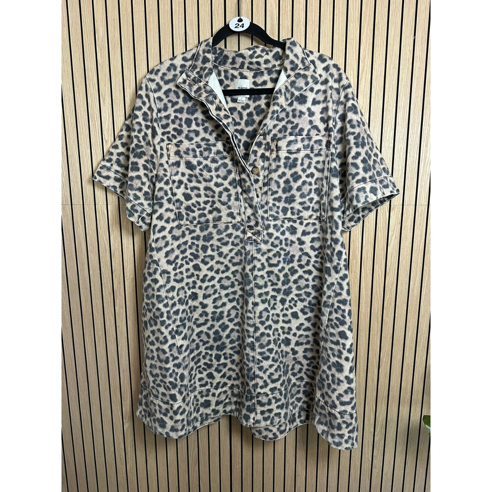 024 Maeve Anthropologie Jeannie Leopard Print Dress Cotton Mini (L, EUC) - Picture 3 of 7